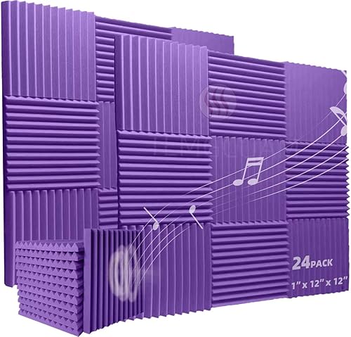 TEMGCUAM Paquete de 24 paneles de espuma a prueba de sonido, paneles de pared insonorizados de recuperación rápida de 1 x 12 x 12 pulgadas, paneles