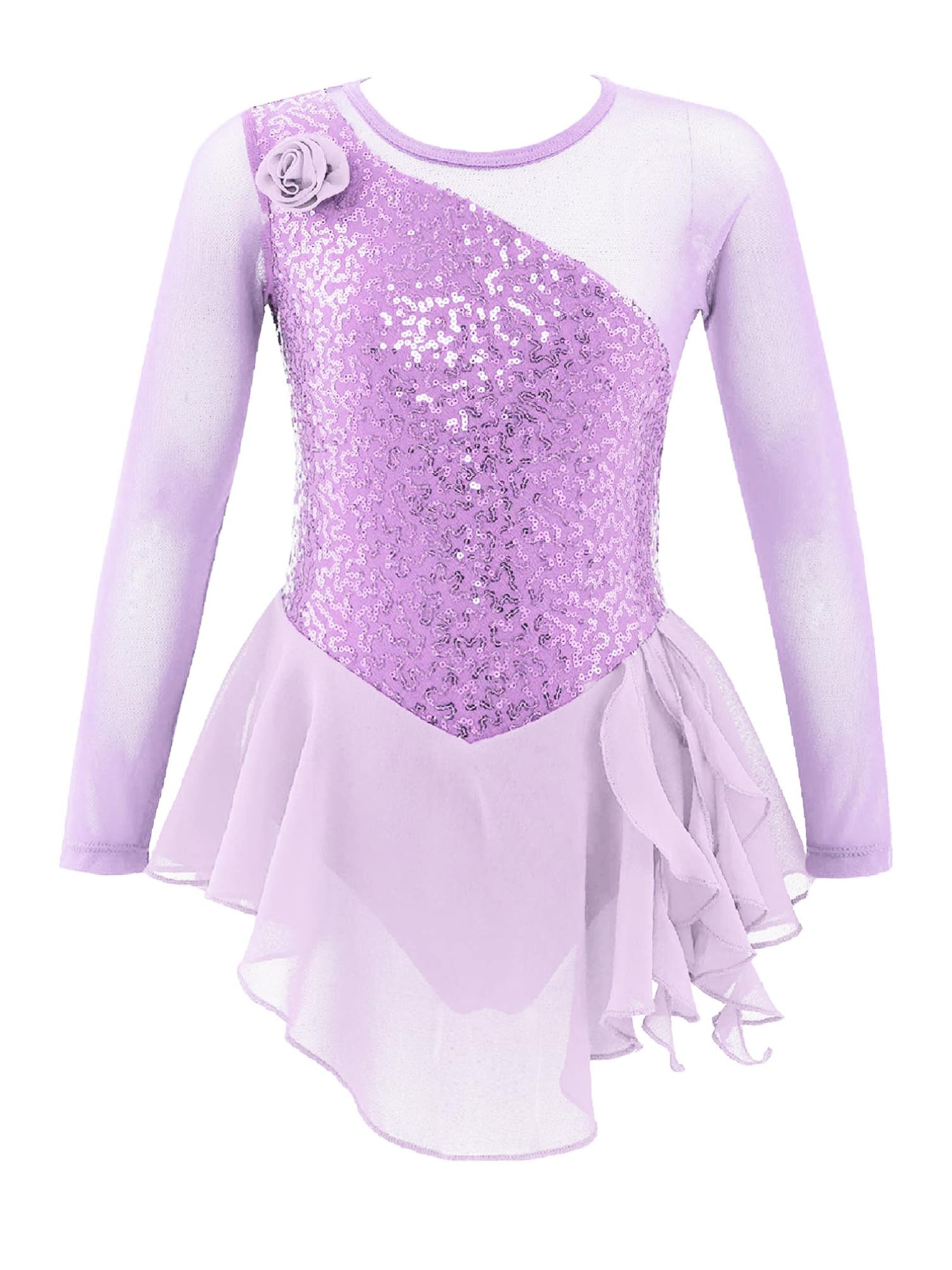 MSemis Vestido Patinaje de Manga Larga para Niña Leotardos de Danza Maillot con Falda Gimnasia Rítmica con Pedrería Brillante Disfraz de Bailarina 4-16 Años — view 32