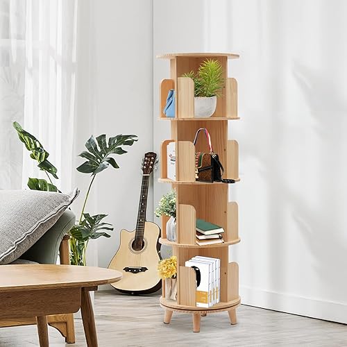 Miniatura 4 de LOYALHEARTDY Estantería giratoria de 4 niveles de 360 niveles para niños y adultos, estante organizador multifuncional para libros para aula,