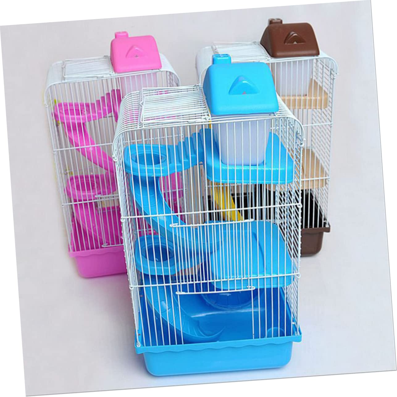 Gabbia per Criceti a Tre Livelli, Casa per Piccoli Animali Blu | Pp e Ferro, Design a Scivolo Multistrato, Accessori Inclusi Ruota e Beverino Anti-perdita