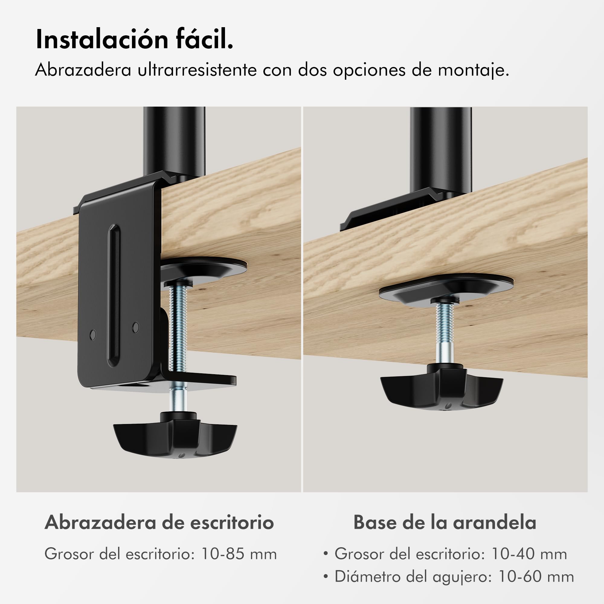 VonHaus Soporte para Monitor y Portátil de Escritorio – Brazo para Monitor de 13-32" de Altura Ajustable y Abrazaderas de Fácil Montaje - Giro, Inclinación y Rotación Totales - VESA 75x75, 100x100 mm