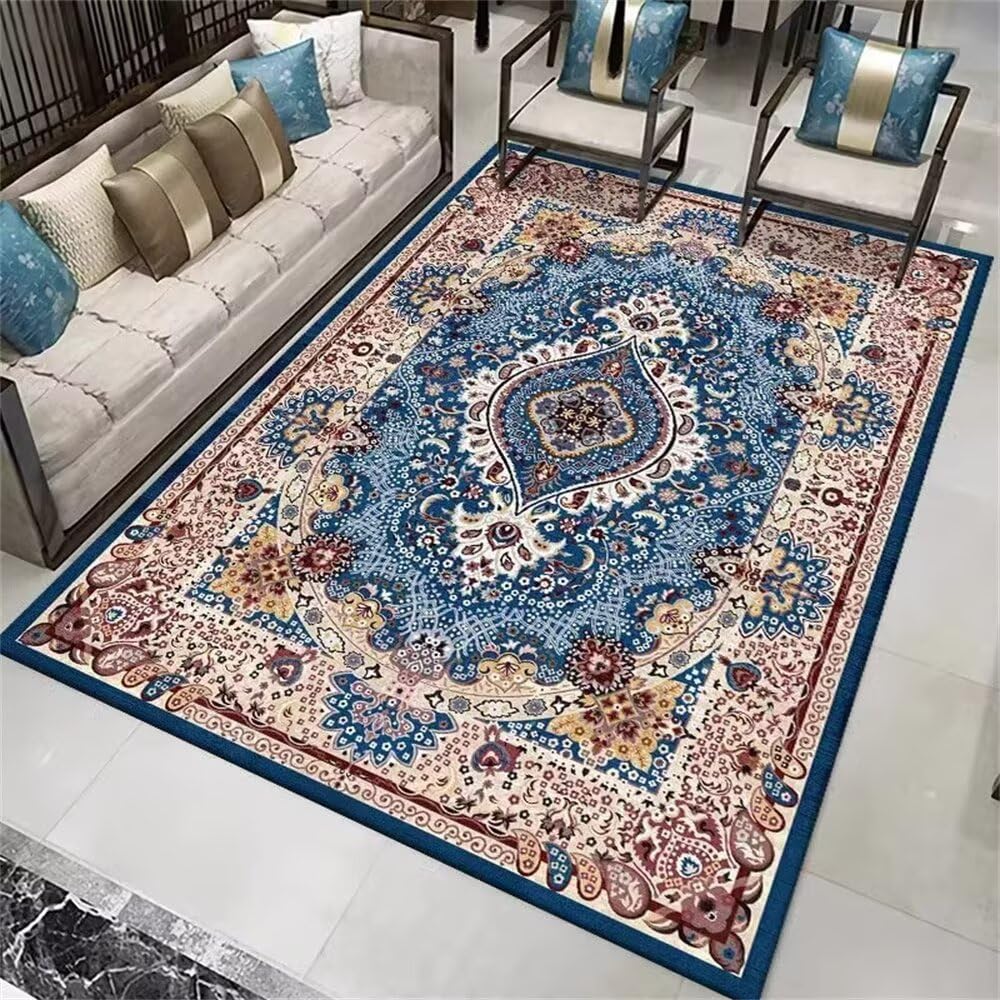 Tapis XXL salon bleu facile à nettoyer pour un confort doux au quotidien