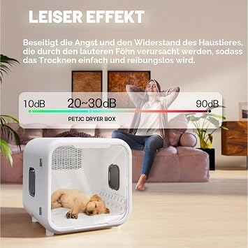 PETJC Automatic Pet Dryer for Cats and Small Dogs Ultra Quiet Dog Hair Dryer for Dog Grooming with 360° Drying Dog Hair Dryer 71L Capacity with Intelligent Temperature Control