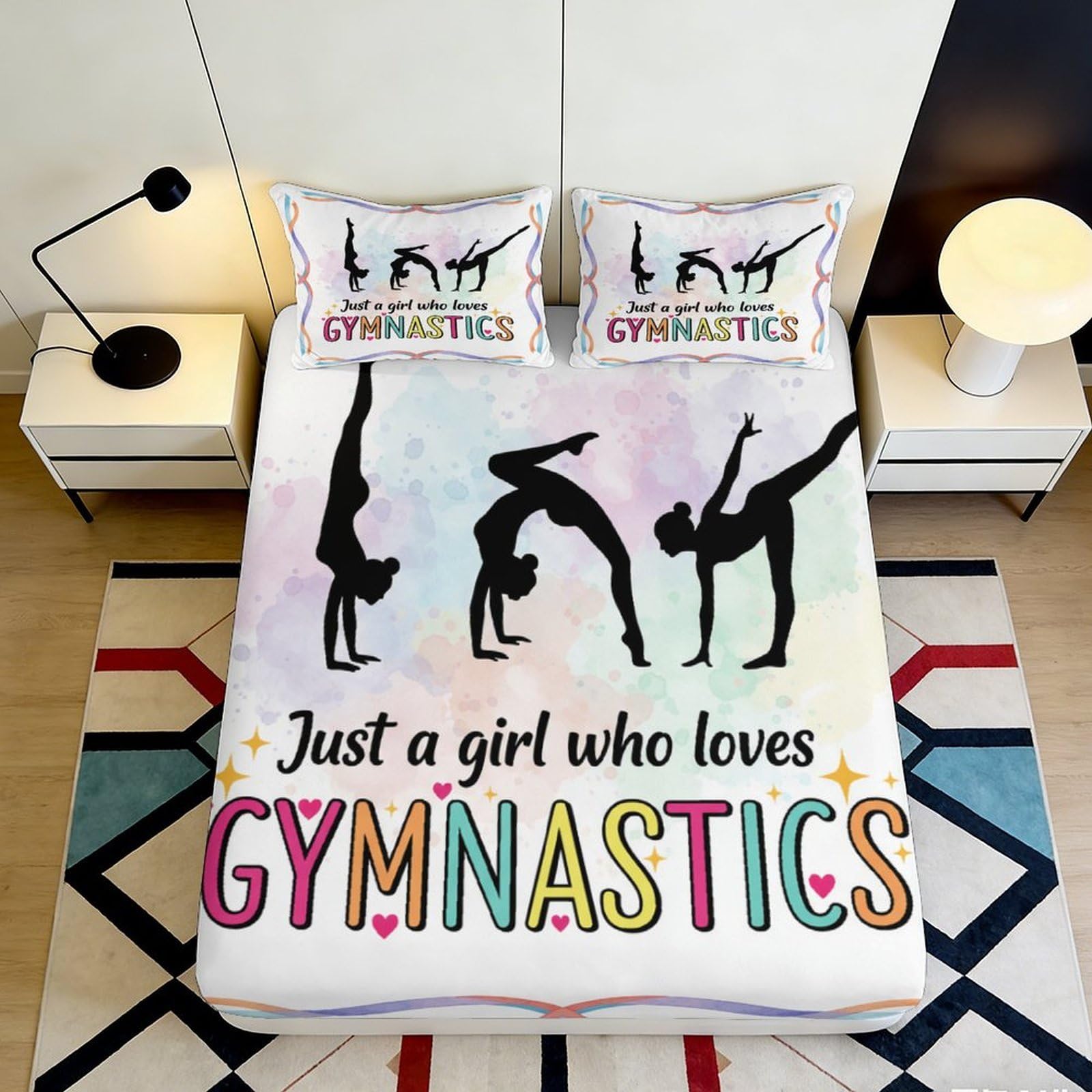 3D Printed Gymnastics Silhouette Fitted Sheet Microfiber Colourful Bed Sheet for Bedroom Dorm Mattress Decor 90x200x25cm