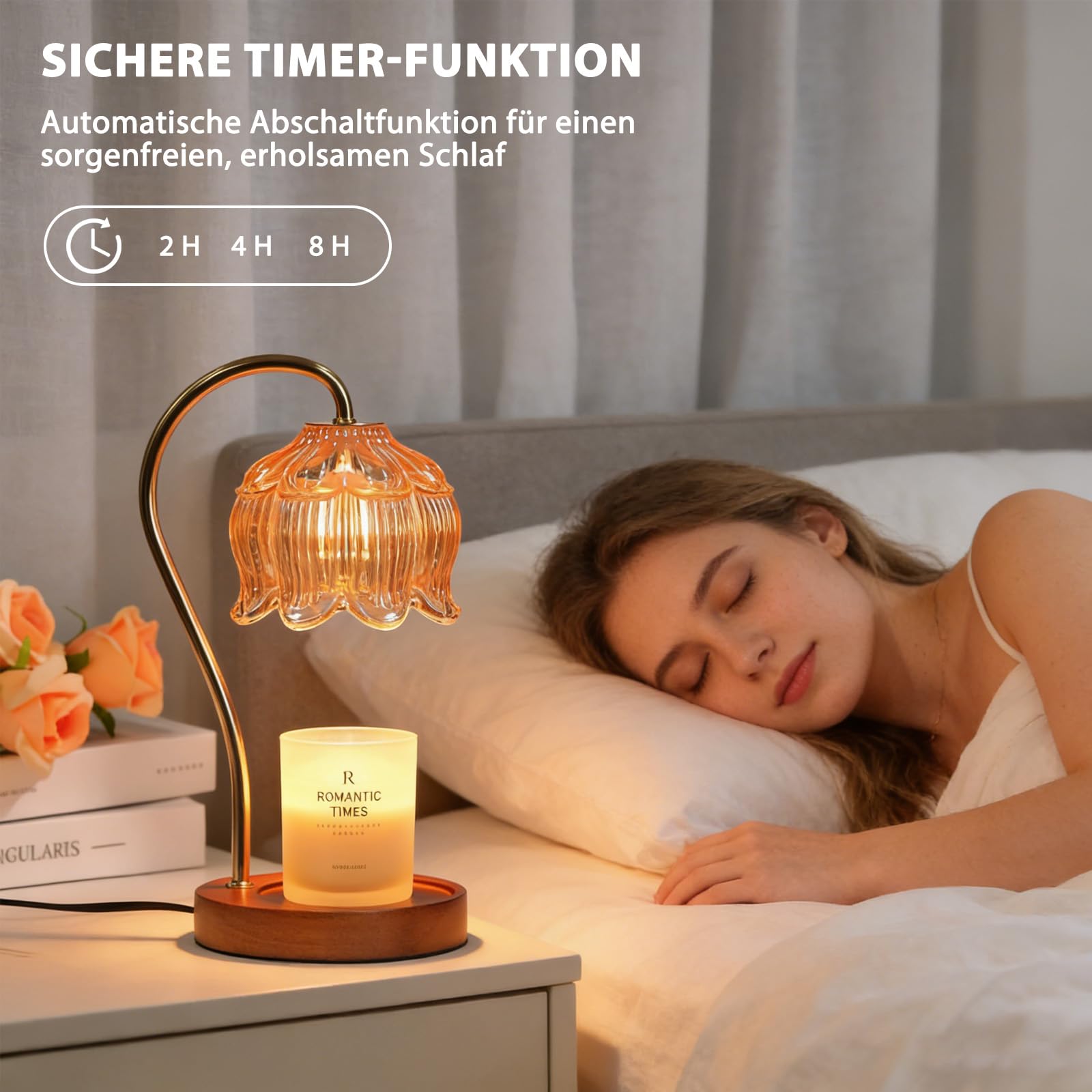 Justup Podgrzewacz świec, kwiatowa lampa do podgrzewania świec z timerem i 2 żarówkami, z regulacją wysokości, elektryczny podgrzewacz wosku, urodziny, Walentynki dla kobiet (brązowy)