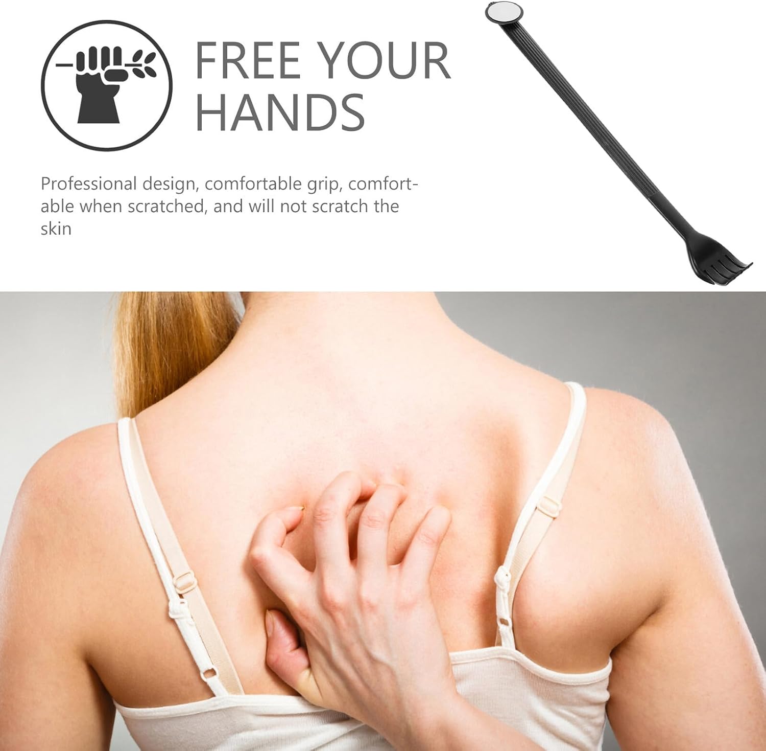 FUOYLOO Handheld Back Scratcher for Men and Women Lightweight Plastic Massage Tool with Long Handle for Easy Itch Relief and Body Relaxation Portable Itchy Back Massager in Sleek Black