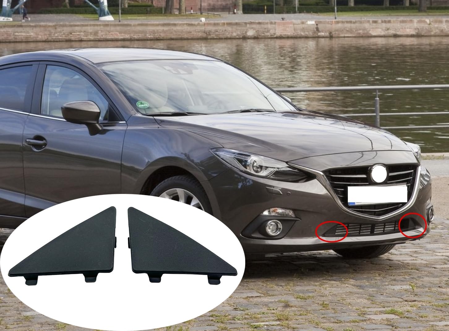 2Pcs For Mazda 3 Axela 2014 2015 2016 Front Bumper Lower Grille Filler Triangle Cap Tow Hook Covers BHN1-50-101 BHN1-50-102 (Left and Right)