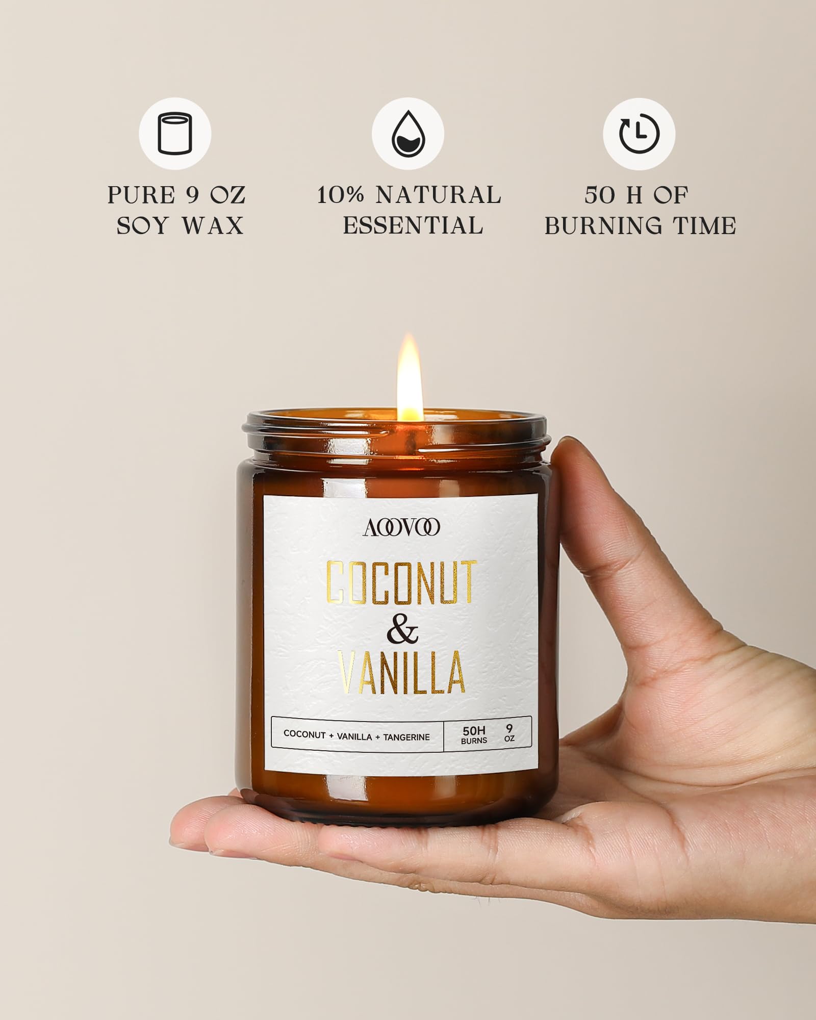 AOOVOO Coconut Vanilla Candles - 9 oz Scented Candles, Aromatherapy Candle, Soy Candle for Home Scented: Eucalyptus/Vanilla/Lilac/Lavender 36 oz