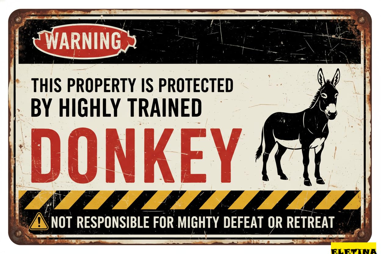 Vintage Metal Tin Sign for Man Cave Warning This Property Is Protected By A Highly Trained Donkey S Yard Funny Yard S 8x12in Private Decorative