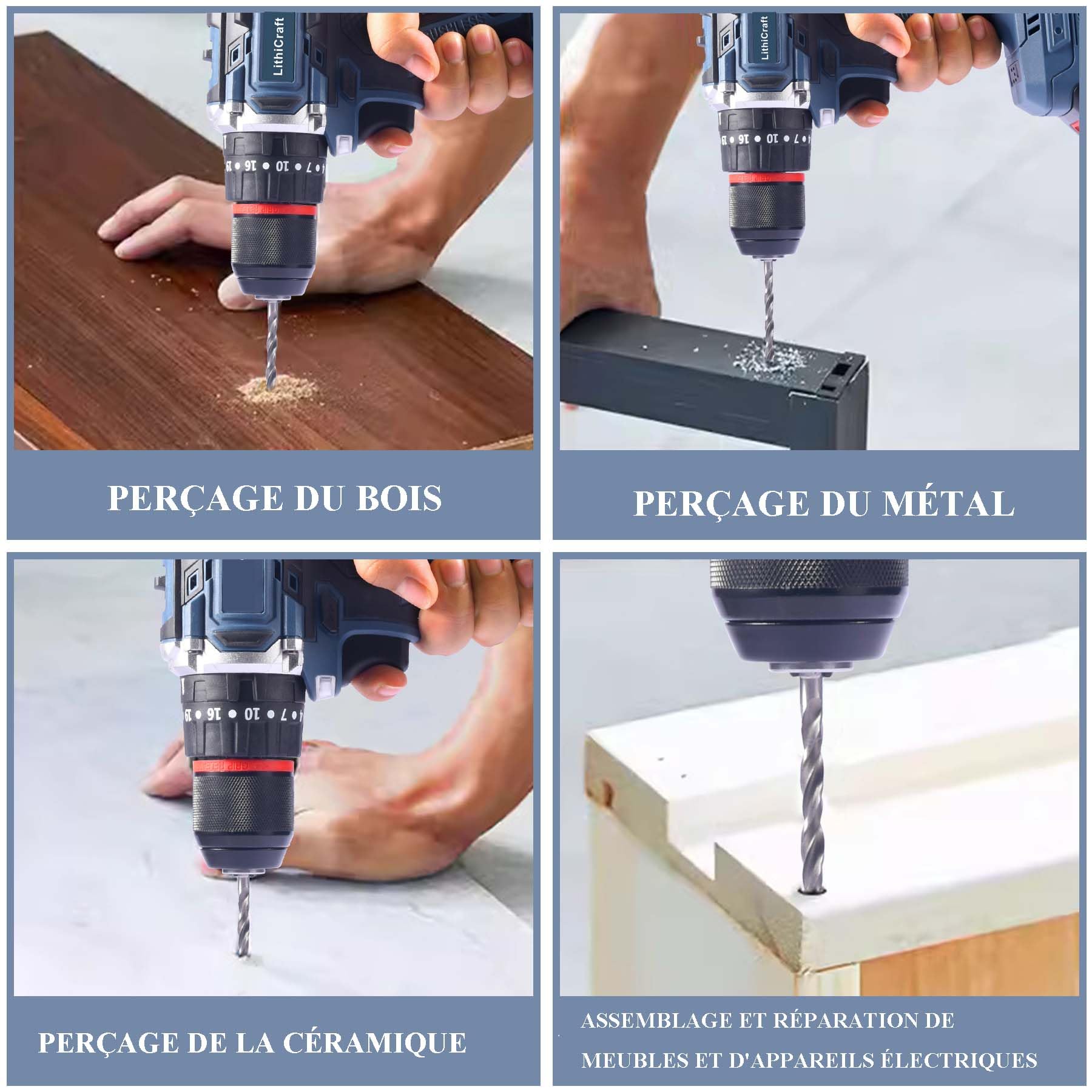 Perceuse Visseuse à Percussion sans Fil 21V sans Balais, 45Nm, Mandrin 10mm, 2 Batteries 2.0Ah, 35+3 Réglages de Couple, avec Coffret & 24 Accessoires