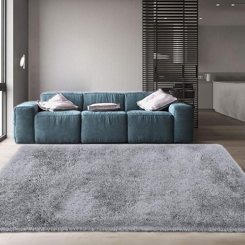 Image of Carpet for Living Room 5X7 FEET Modern Soft Shaggy Carpet Thick, Fluffy & 2 inch Pile Shag Rug for Your Kids Room, Bedroom & Livingroom (Grey)