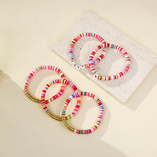 Miniatura 7 de Joya Love Colorido traje de amante de la amistad, pulseras apilables para niñas, apilables, en capas, heishi, surfista, arcilla de surfista,