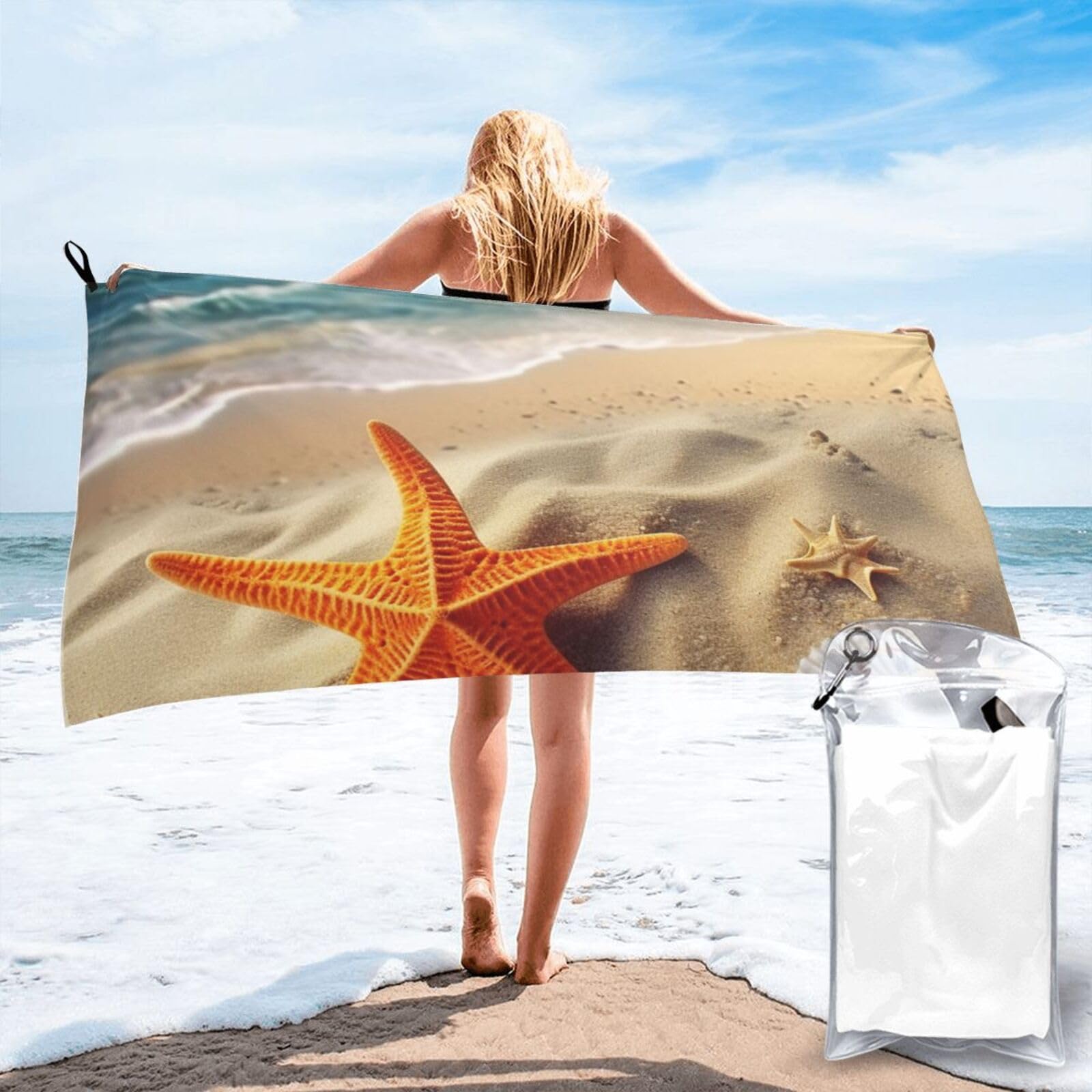 DWVTSLH Microfiber Sand Free Beach Towel 31.5"x63", Quick Dry Absorbent Travel Towel Large Camping Blanket, Sea Beach Starfish Bath Towels Lightweight Pool Swim Towels for Vacation Essentials