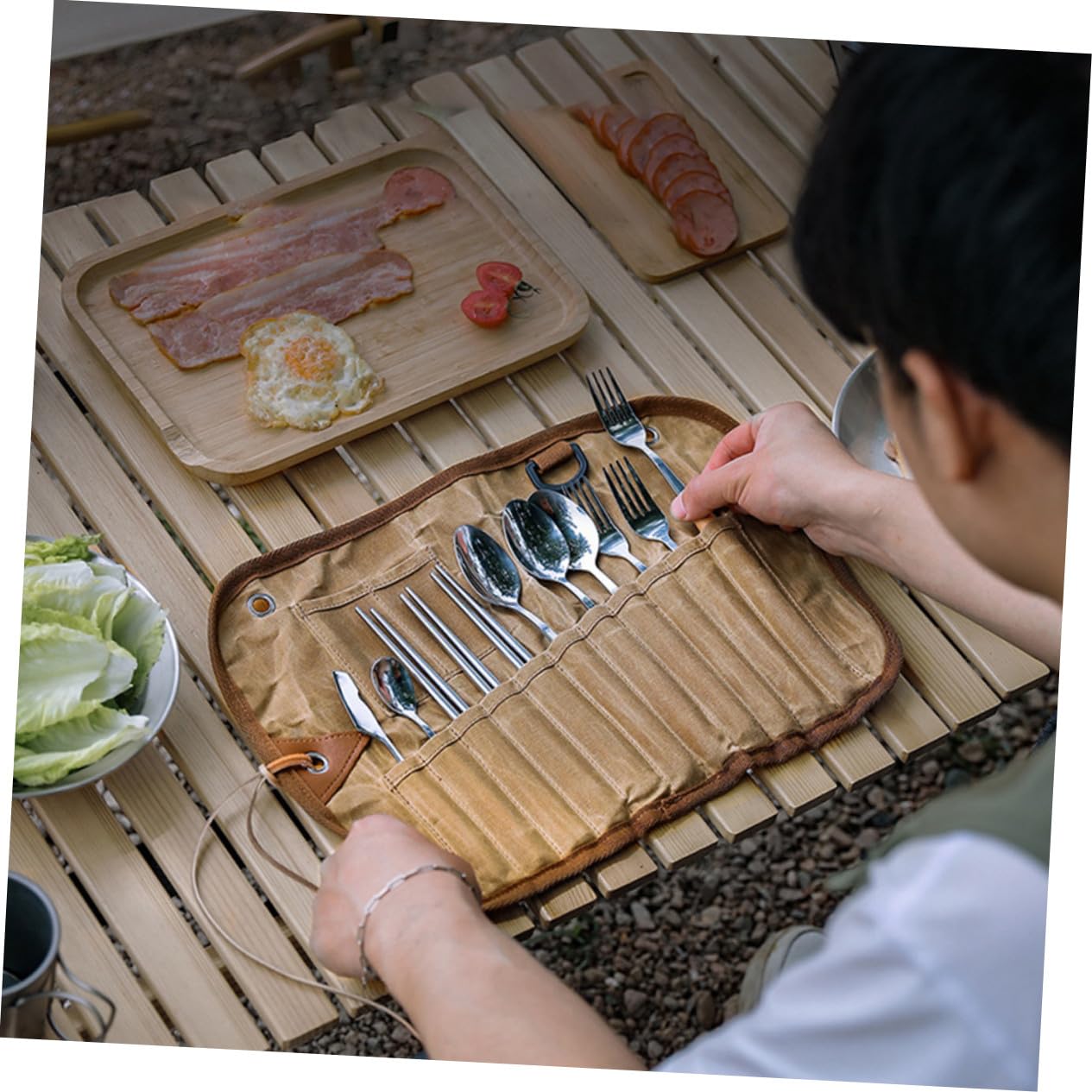 STOBAZA Campingbesteck-set aus Edelstahl Kompaktes Reisebesteck-set mit Utensilien für Outdoor-aktivitäten Robust und Rostfrei für Picknicks Campingausflüge und Wanderungen