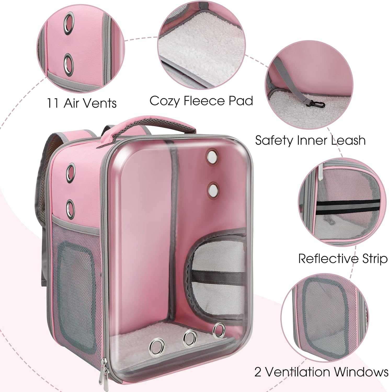 Prodigen Cat Backpack Carriers, Foldable Pet Backpack Carriers for Cats Puppy Dogs and Birds, Ventilate Transparent Capsule Carrier Backpack for Travel Use-Pink