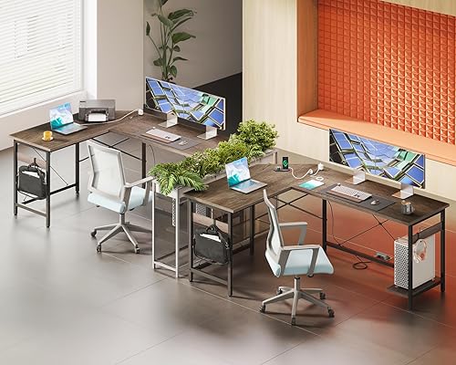 Miniatura 28 de Coleshome - Escritorio gaming en forma de L de 66 pulgadas, con toma de corriente, con soporte para CPU, escritorio esquinero para computadora, para