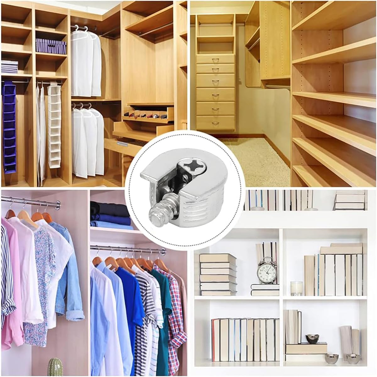 16PCS Shelf Pin Half-Round Support Brackets Silver Metal 3 in 1 Bracket Studs Pins with Screws for Wooden Furniture Cabinet Kitchen Wardrobe