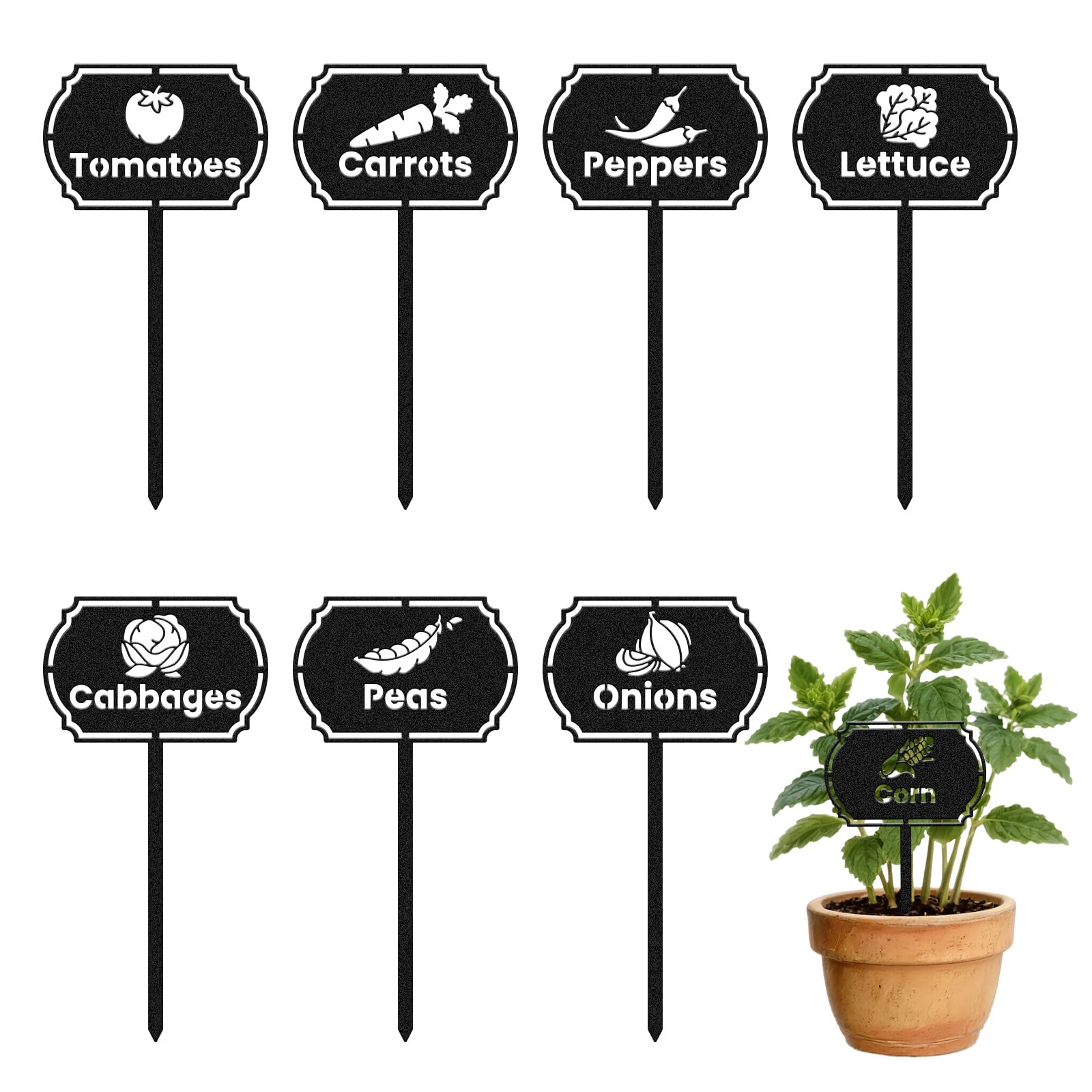 CUTHOLLOW 8PCS Metal Plant Markers Stakes Vegetable for Outdoor Indoor, 18x9cm Waterproof Cute Garden Plant Labels Signs Tags for Farmhouse Greenhouse Decor - Funny Gardening Gifts
