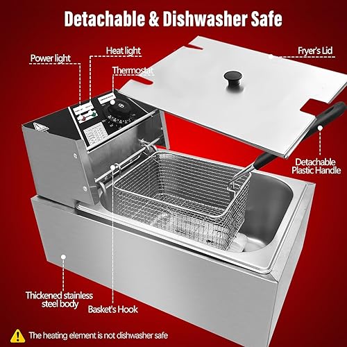 Miniatura 8 de Freidora con cesta para restaurante o uso doméstico, encimera comercial de acero inoxidable, olla de aceite de un solo tanque con control de