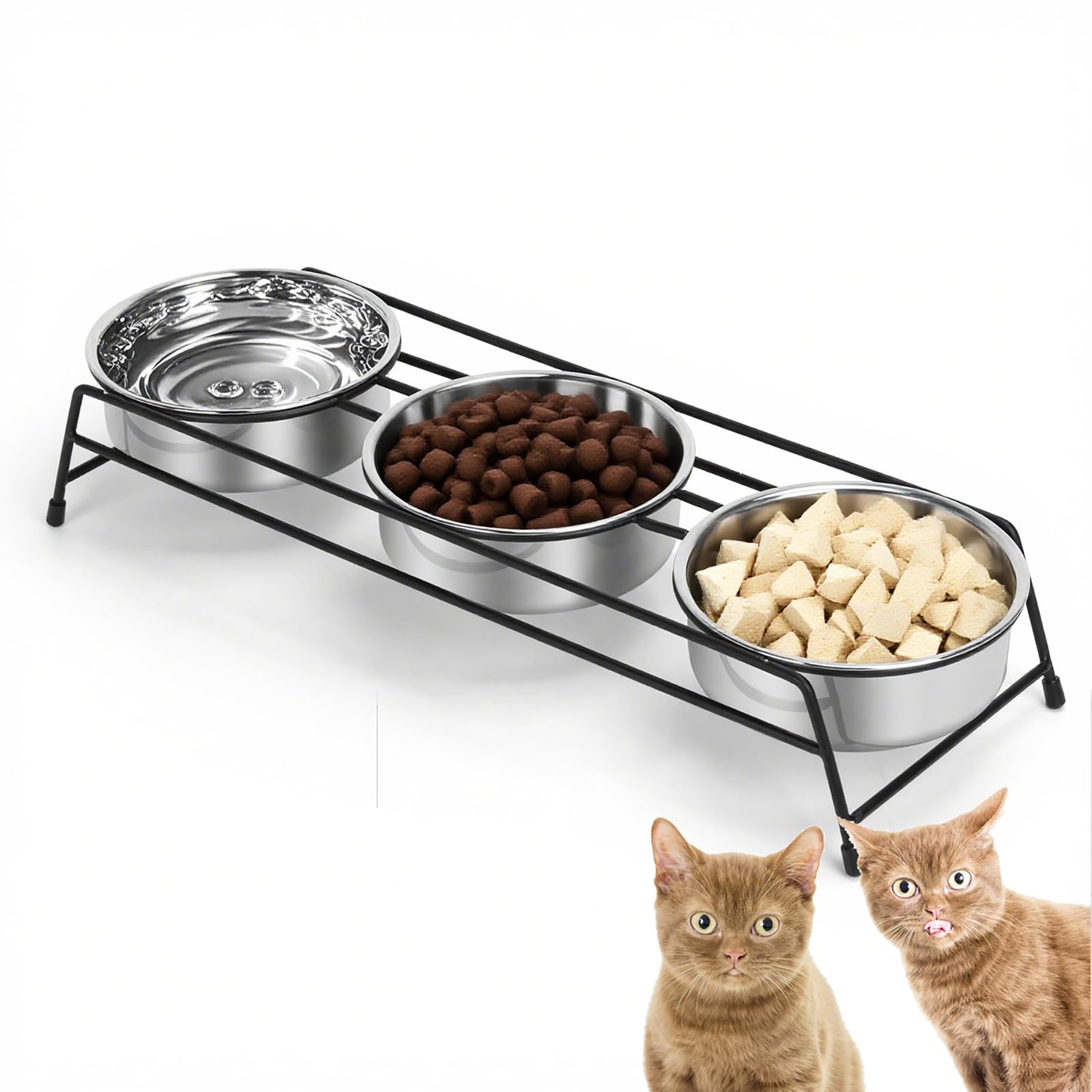 Erhöhte Katzennäpfe für Hunde und Katzen, 3 Edelstahl-Futterschalen für Katzen, Welpen, Kaninchen