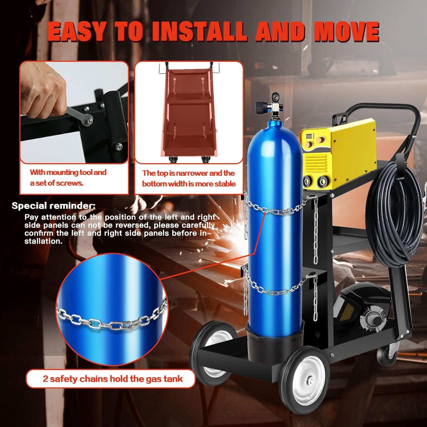 AQNIEGEP Welding Cart, Heavy Duty Welding Cart for Tig Mig Welder and Plasma Cutter, Welder Cart with Upgrade Handles and Increase Storage Space Tank Storage 400 lbs 3 Tiers