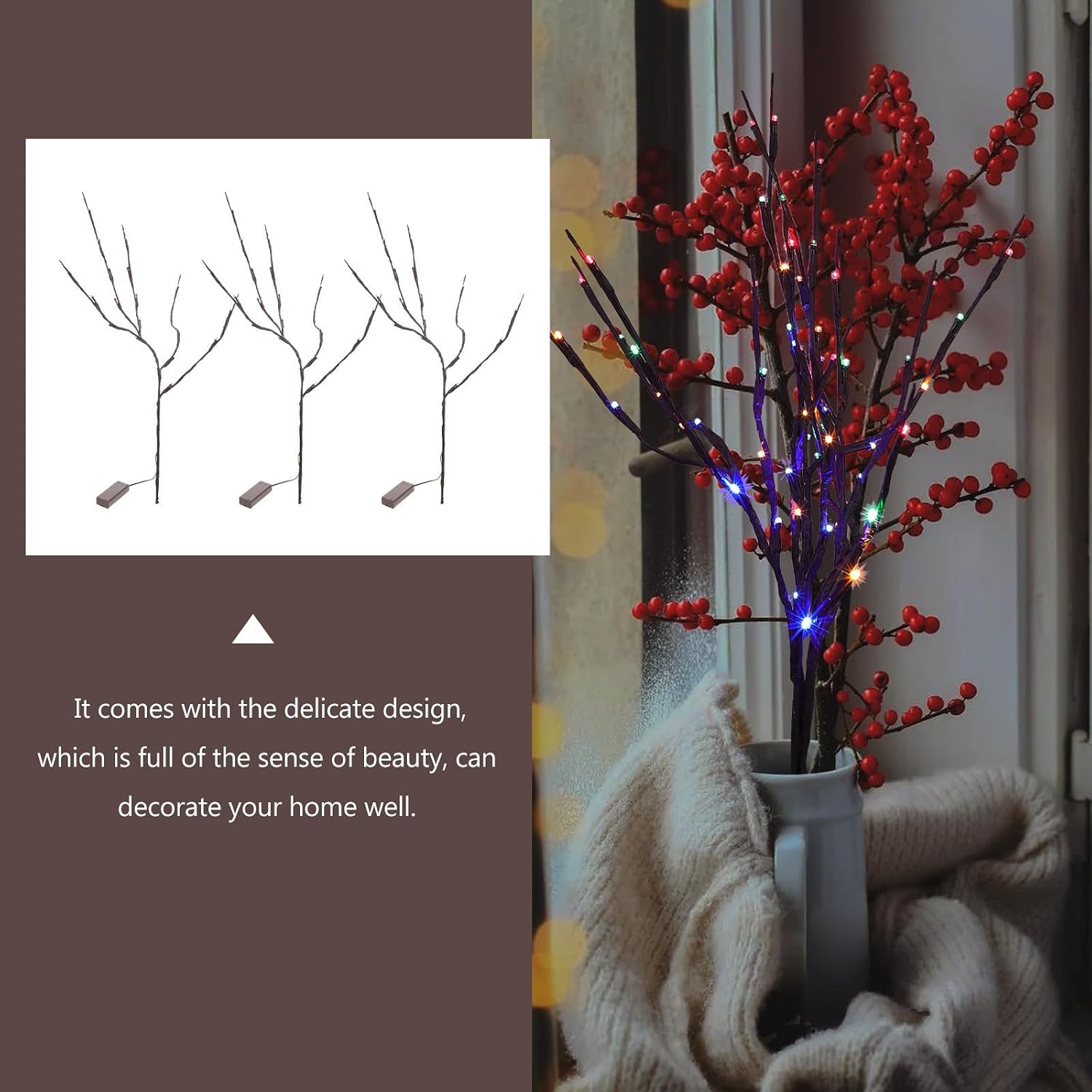 Alipis 3 Pcs LED Branch Light Decorative Lamps with Iron Material, Energy-Saving and Low Power Consuming Design, for Home and Holiday Indoor Tree Decor