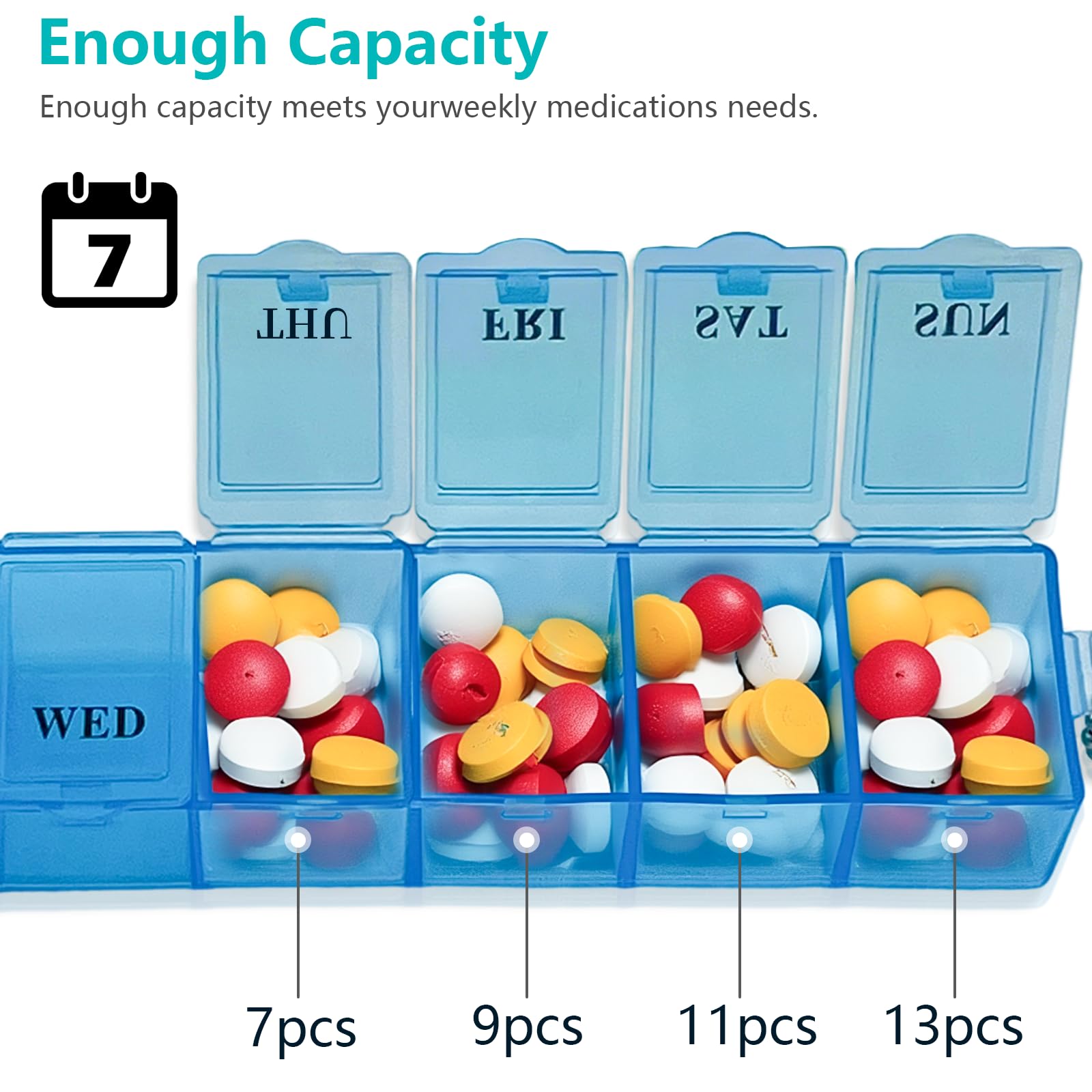 Ninoclar 2 Stück Pillendose Organizer Pillendosierer Box, 7 Tage Pillendose Organizer Einmal am Tag, wöchentliche Pillendose, Pillendose für Medikamente, Nahrungsergänzungsmittel, Vitamine, Lebertran