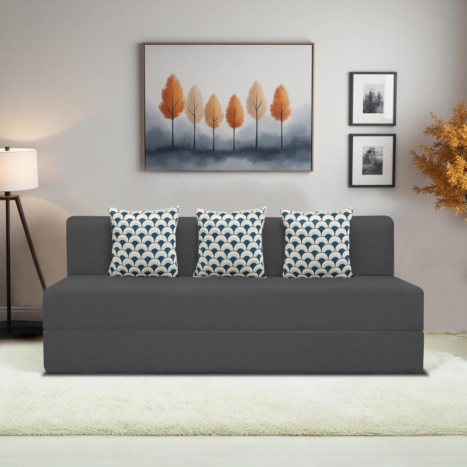 BRAXTON Glacier 3 Seater Sofa Cum Bed with 3 Cushions for Living Room (Black Fabric) Premium Fabric Sofa 6.5 x 6.5 Feet BRAXTON Glacier 3 Seater Sofa Cum Bed with 3 Cushions for Living Room (Black Fabric) Premium Fabric Sofa 6.5 x 6.5 Feet