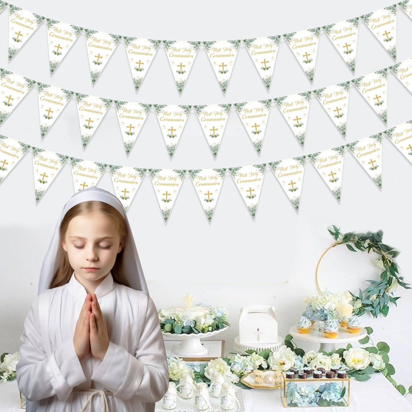 Jollyboom First Holy Communion Decorations Sage Green, 3 Pack First Holy Communion Banners - Image 4