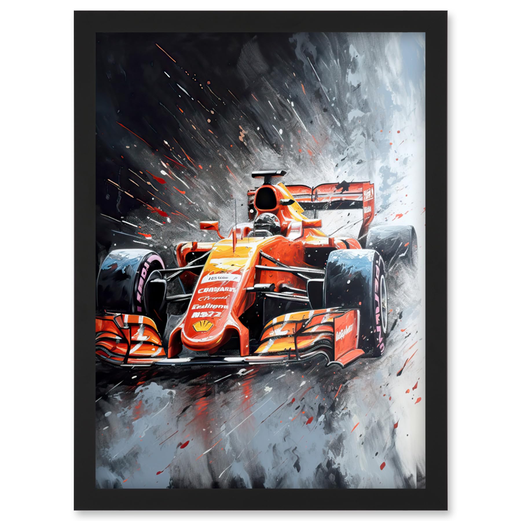 Artery8 Race Car and Driver Grand Prix Orange and Grey Artwork Framed Wall Art Print A4