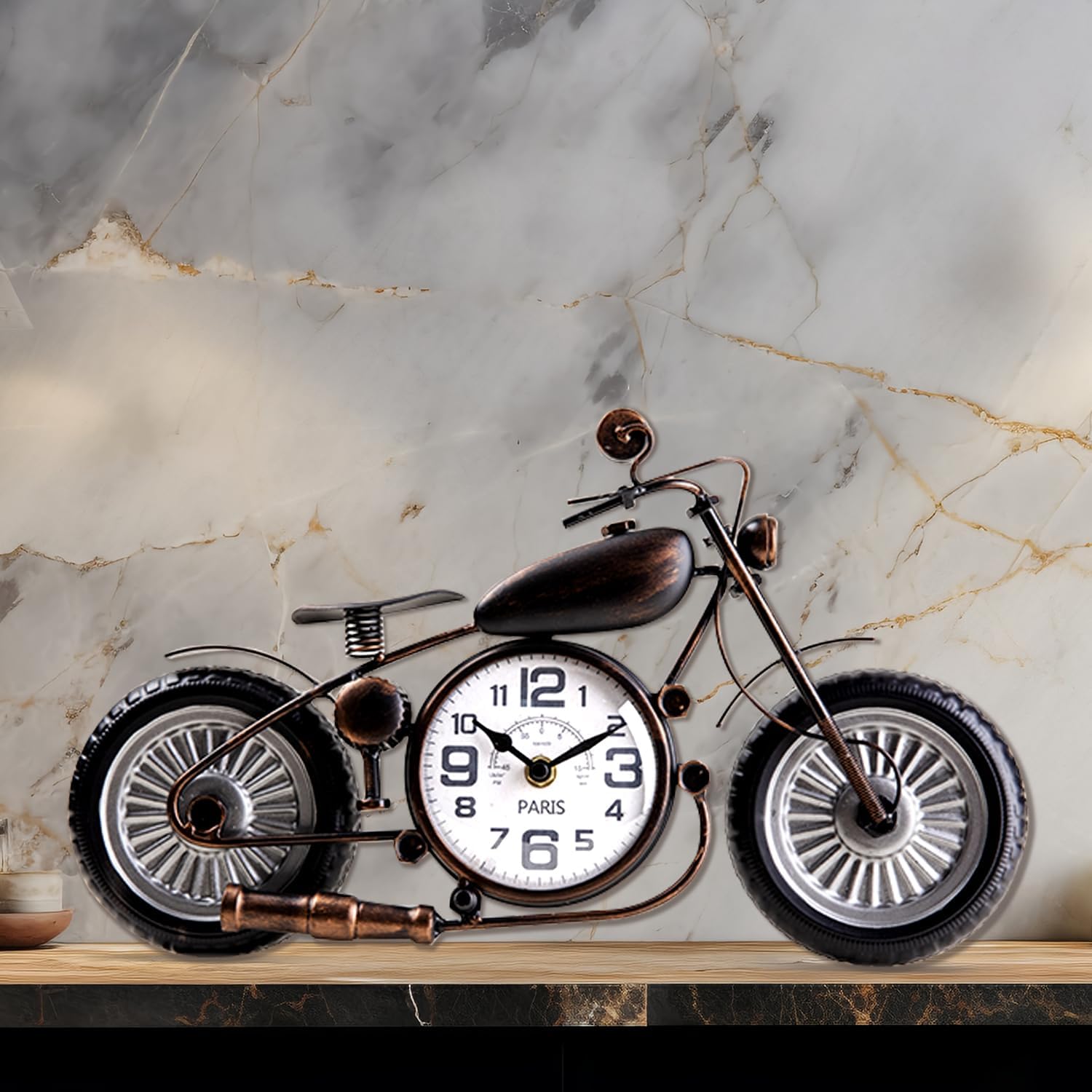 Metal Motorcycle Wall Clock,Vintage Decorative Wall Clocks Battery Operated, Rustic Motorcycle Gift for Fathers Day Dad Him Boyfriend,Silent Clock for Living Room