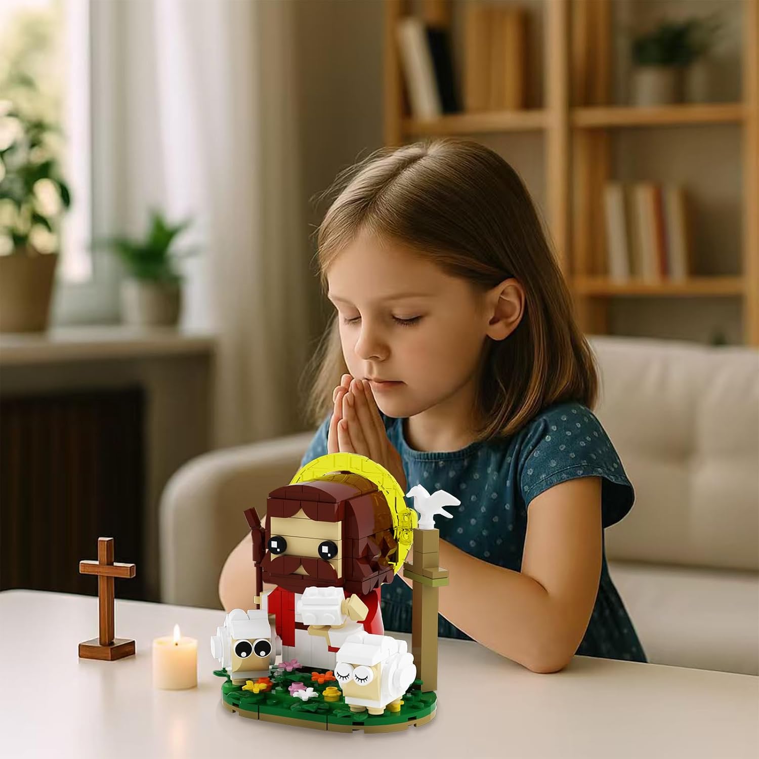 Jesus Christ Building Blocks, Shepherd Jesus Building Set with Sheep Bunny,Jesus Figures Building Toys as Easter Basket Stuffers,Easter Gift for Christian Adults or Kids