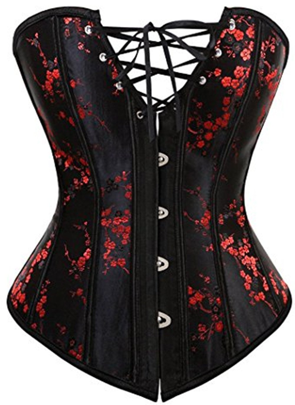 KelvryWomens Waist Cincher Lace up Boned Basque Corset Shapewear Black Plus size