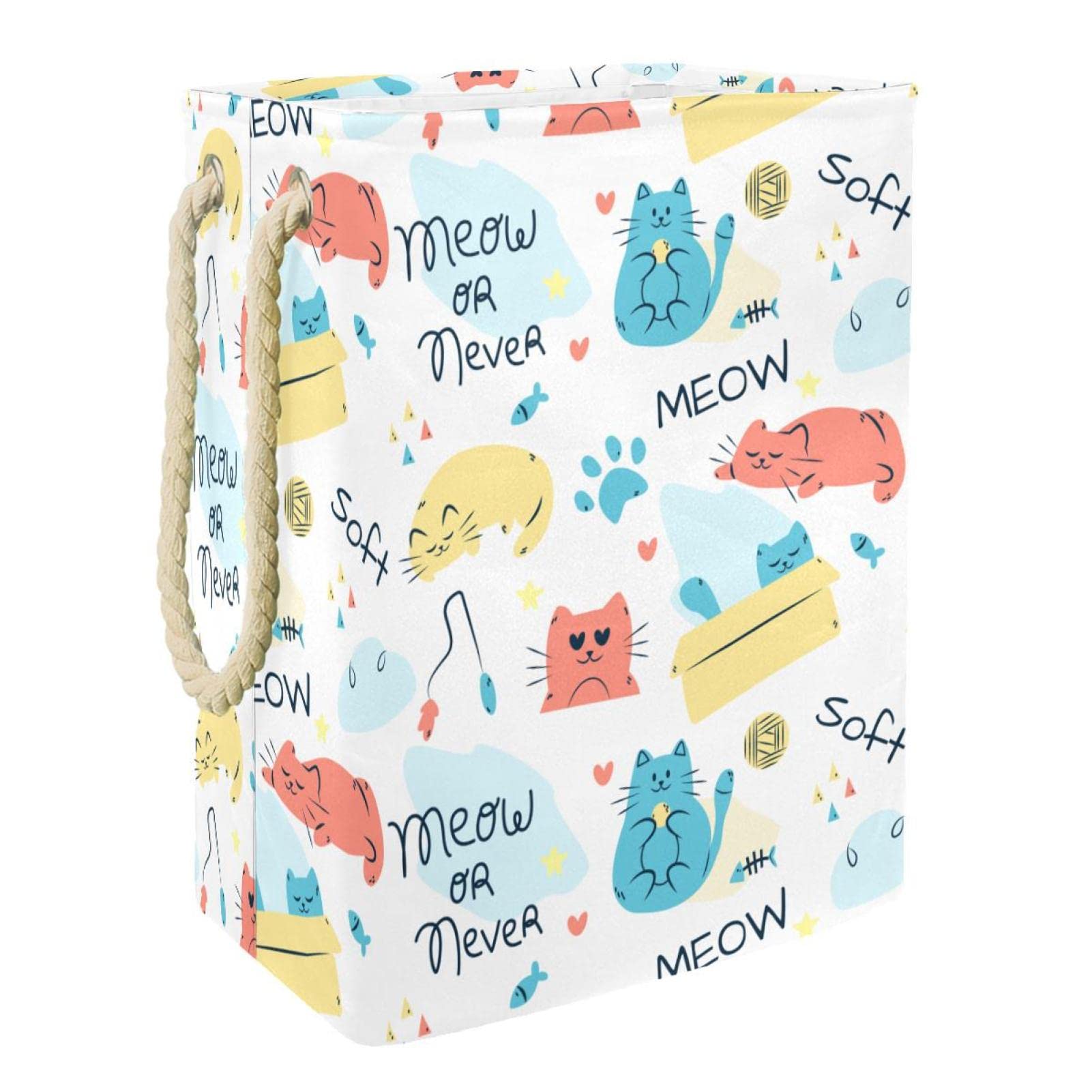 Grand panier à linge pour dortoir et salle de bain avec motif chaton
