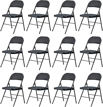 Black Folding Chairs 12 Pack with Padded Cushion for Outdoor & Indoor, Portable Stackable Commercial Foldable Chairs with Metal Frame for Events Office Wedding Party, 350lbs Capacity