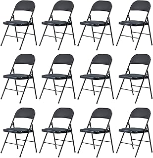 Black Folding Chairs 12 Pack with Padded Cushion for Outdoor & Indoor, P...