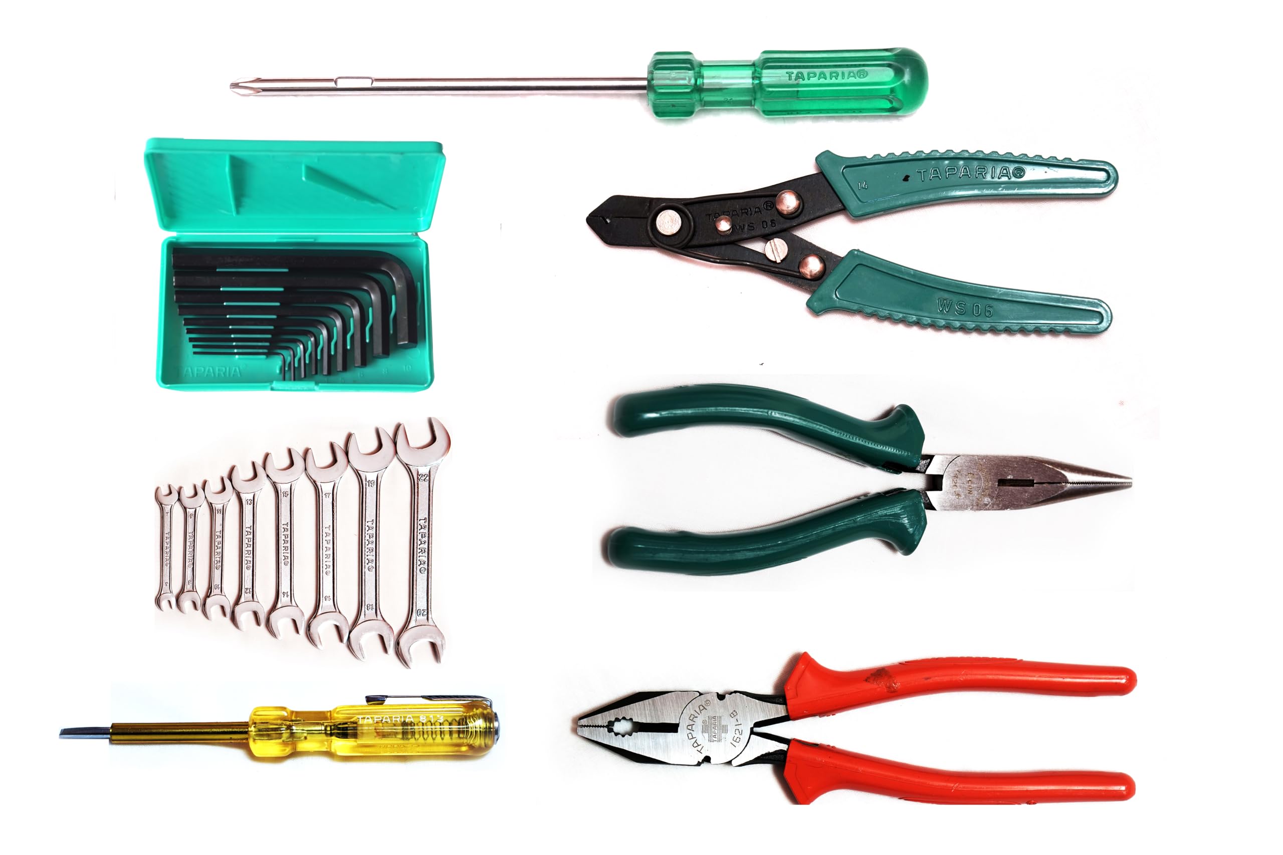 Taparia TK005 1621-8, 1420-6, 813, 905, WS06, DEP08, KM9V Screwdriver 2 In 1, Allen key Set, Wire Stripper, Spanner Set 8 Pc, Nose Plier, Tester Tool Kit-picture-13