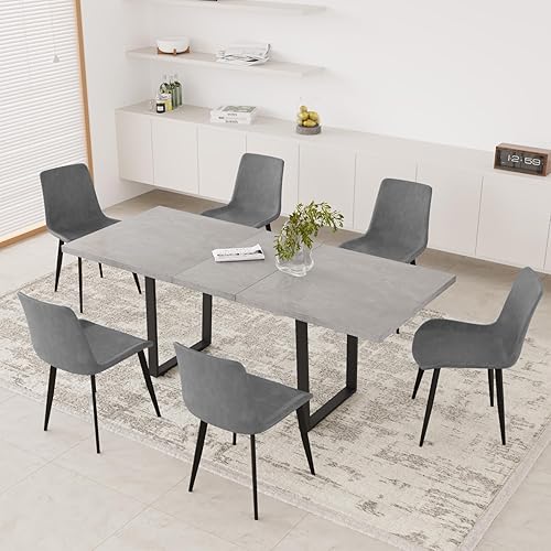 Miniatura 46 de Combinación de mesa de comedor y silla moderna extensible de 63 a 79 pulgadas, juego de mesa de comedor familiar de 6/8 personas, tablero de mesa de