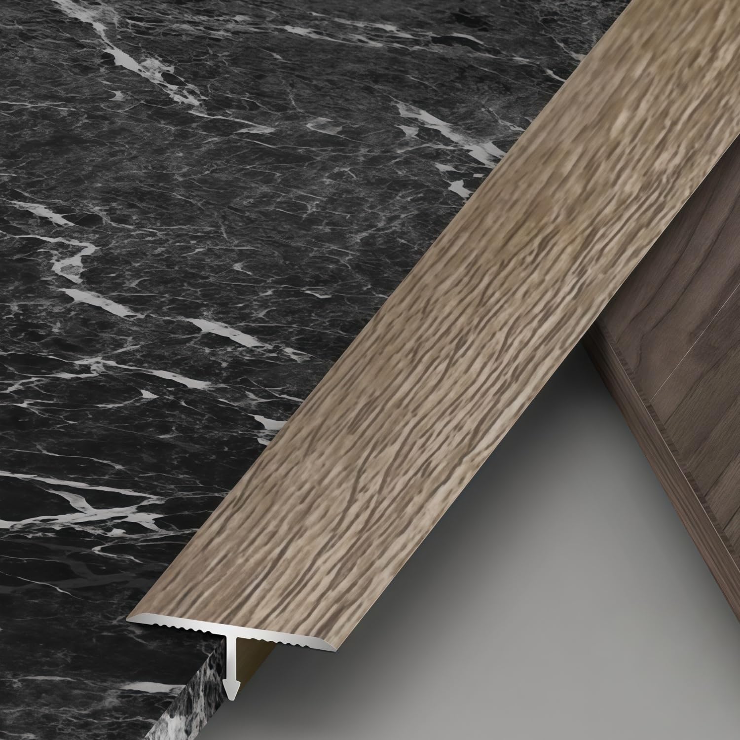 Moldura de aluminio en T anodizado para juntas de puertas y paredes
