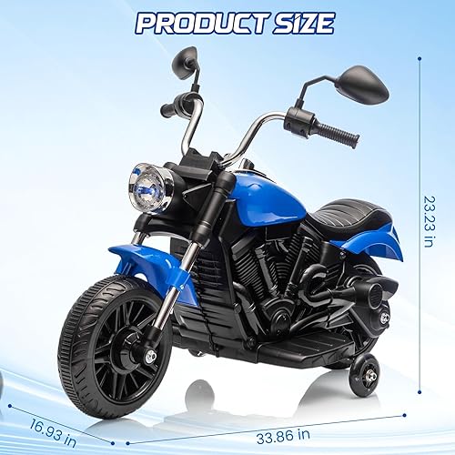 Miniatura 6 de Motocicleta eléctrica de 12 V para niños, juguete de 3 ruedas con ruedas de entrenamiento desmontables, arranque suave, función inversa, faro,