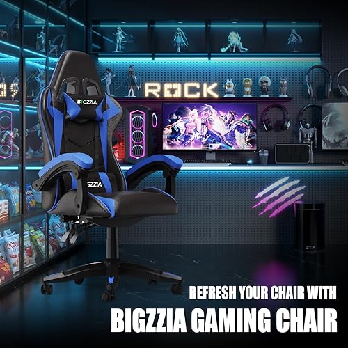 Miniatura 4 de Bigzzia Silla de videojuegos, sillas ergonómicas de videojuegos con almohada y soporte lumbar, silla de computadora ajustable en altura estilo