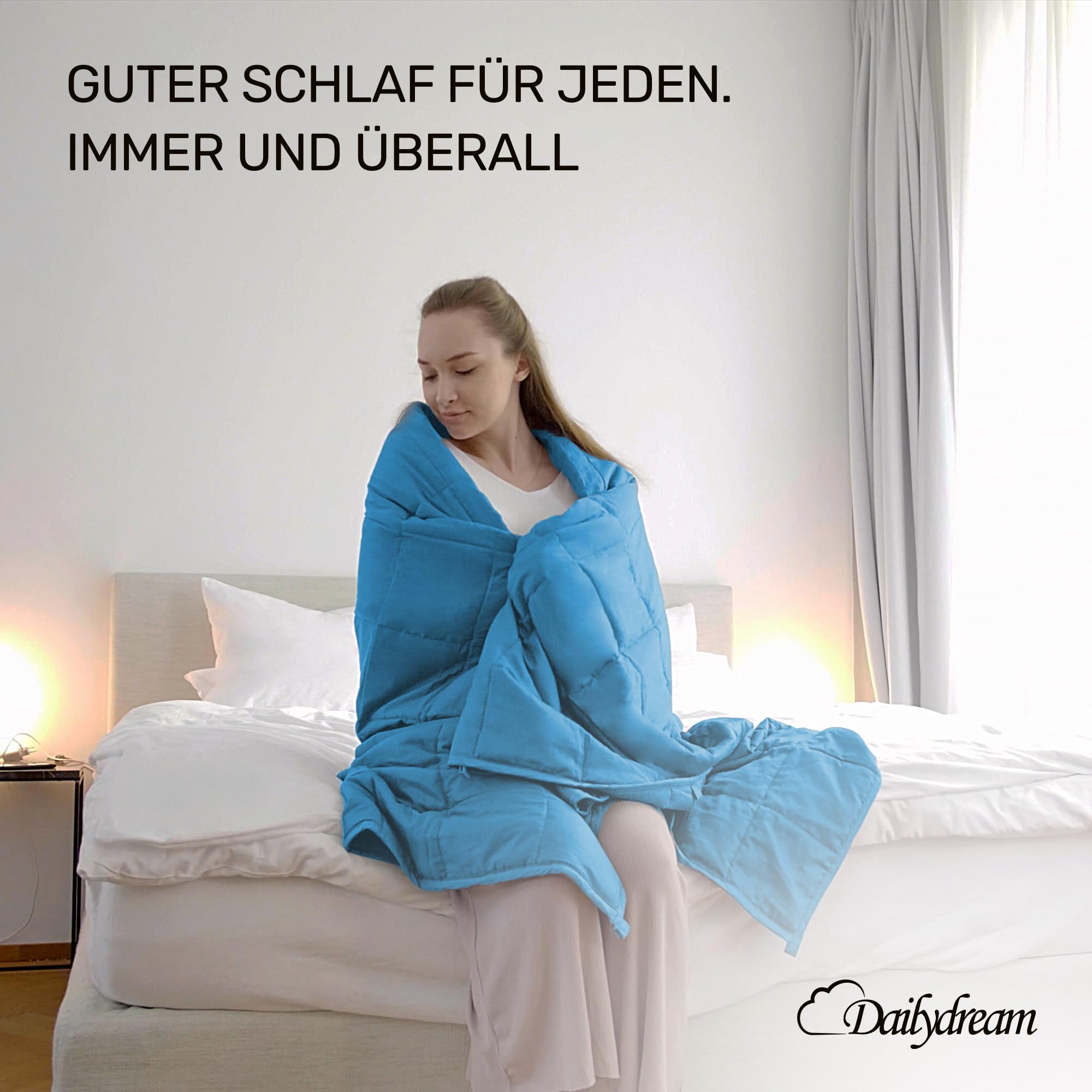 Dailydream Gewichtsdecke 135x200cm, 4,5 kg, Baumwolle, Blau | Gewichtsdecke mit atmungsaktiver Baumwoll-Außenschicht, Glasperlenfüllung und doppelt vernähten Kammern.
