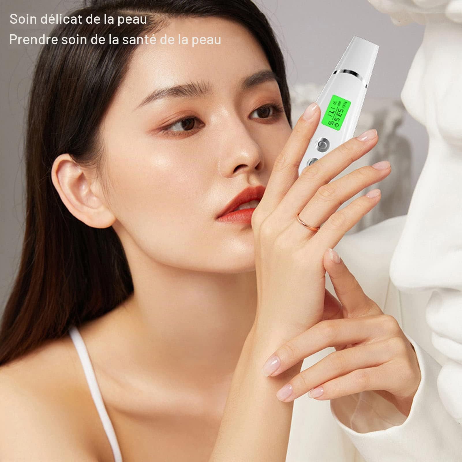 Analyseur de Peau Testeur d'Humidité Faciale Détecteur de Sécheresse Cutanée Mesureur d'Hydratation Blanc 150 caractères