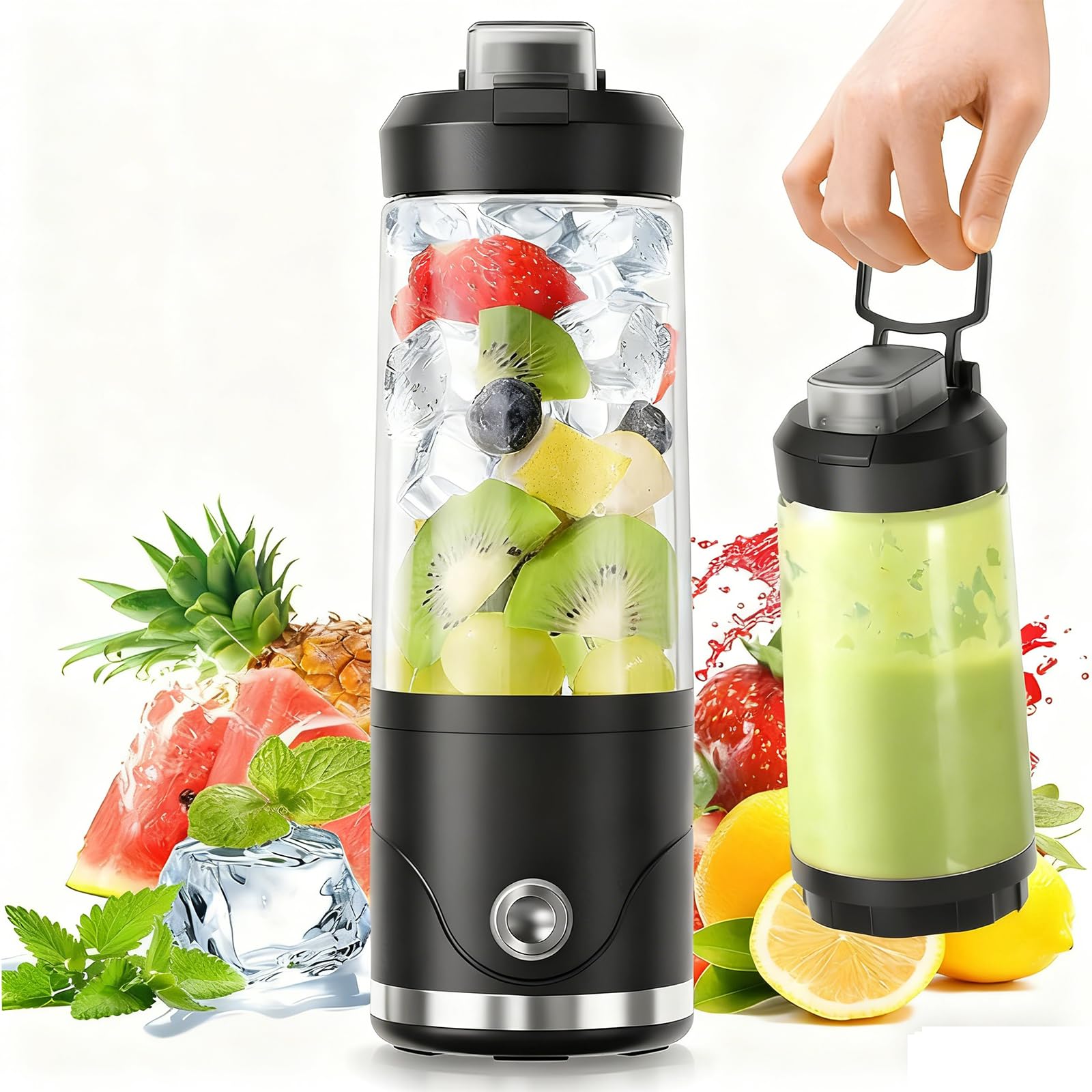 650 Ml Leggero Frullatore Portatile,Mini Frullatore Portatile Elettrico, Smoothie Maker Con 6 Coltelli In Acciaio Inox, Staccabile, Per Preparare Frullati,Ghiaccio Tritato e Frutta Congelata (Nera)