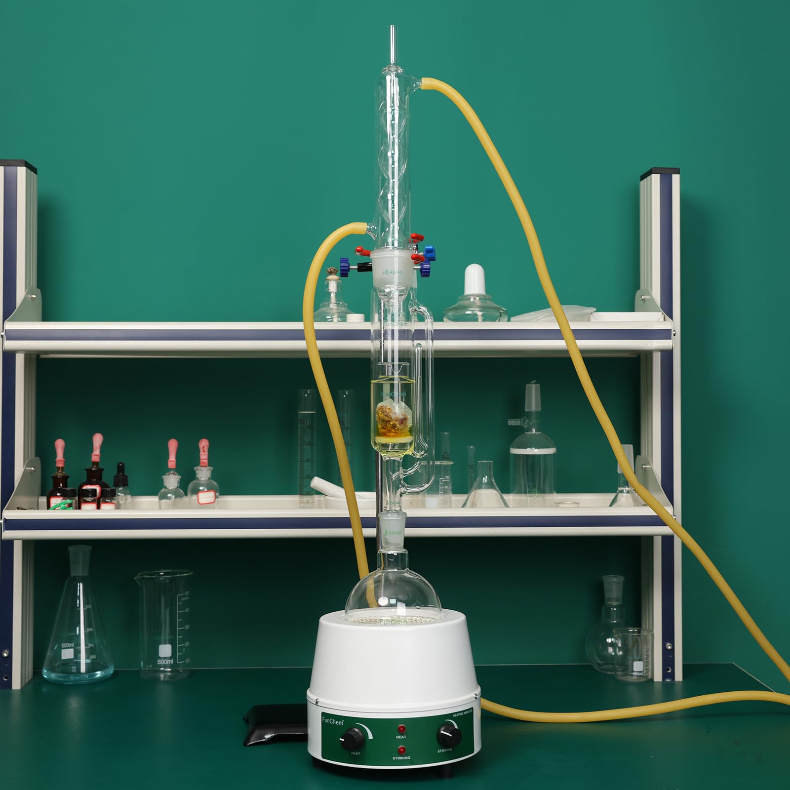 FunChem Soxhlet Extractor de vidrio borosilicato 45/40 Soxhlet con condensador Allihn y funda de extracción, paquete de 3