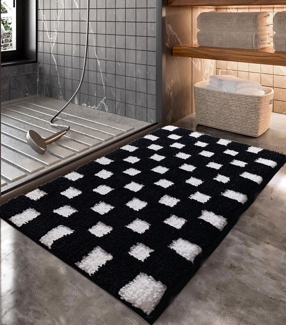 Urtlmaji Black and White Checkered Bathroom Rug Bath Mat
