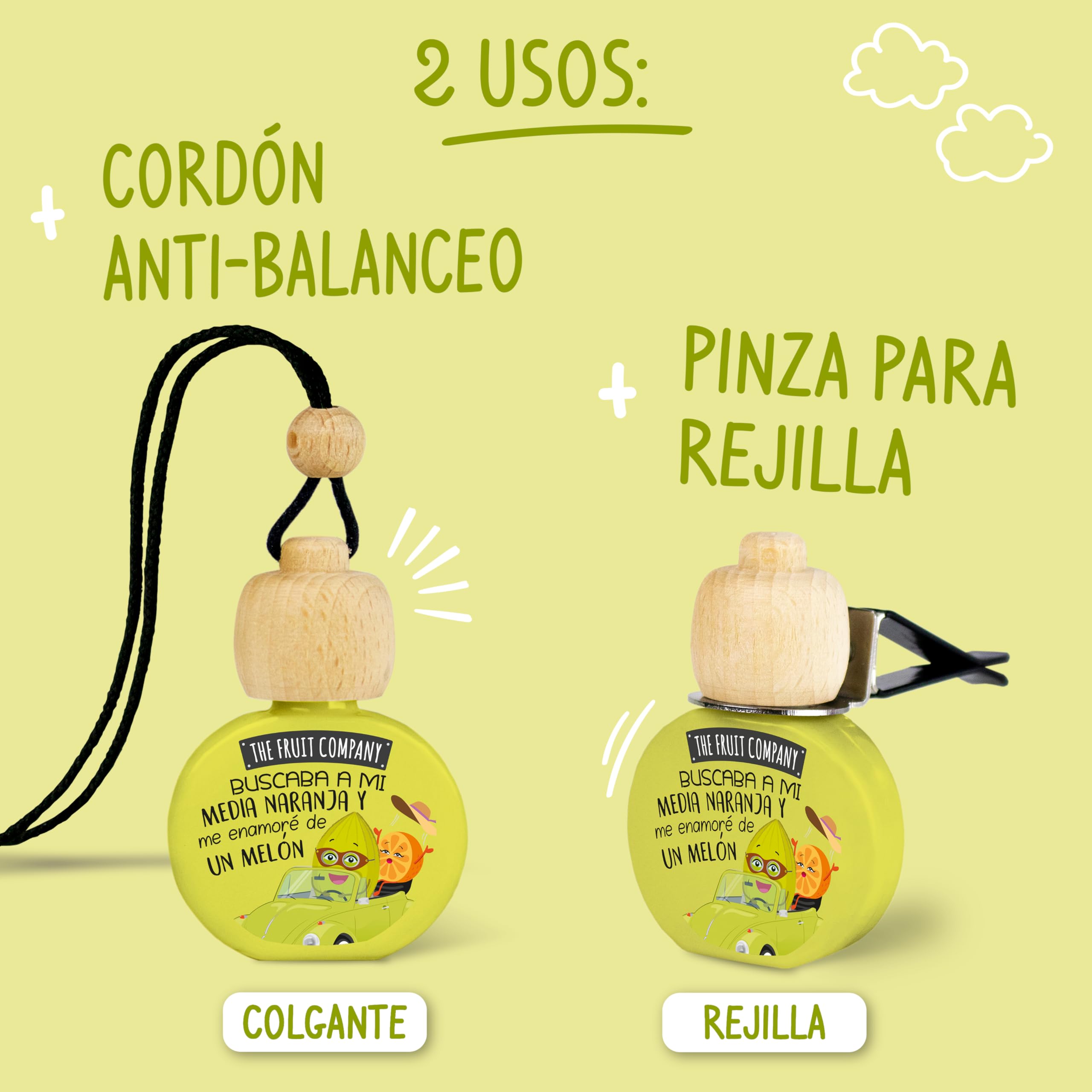 The Fruit Company - Ambientador de coche con Absorbe olores, aroma frutal MELÓN, Pack de 4 unidades — view 3