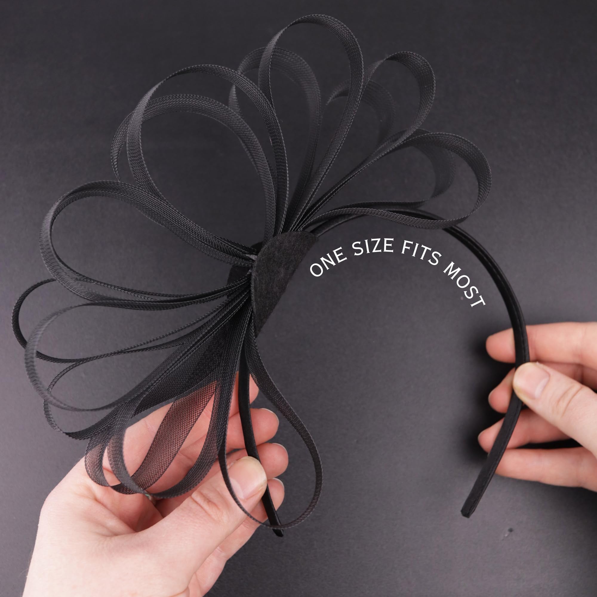 Elegant Black 3PC Loop Ribbon Fascinator Clip & Headband Derby Tea Church Brunch Women Fascinator Headband Gloves Set Church Kentucky Derby  main image 4