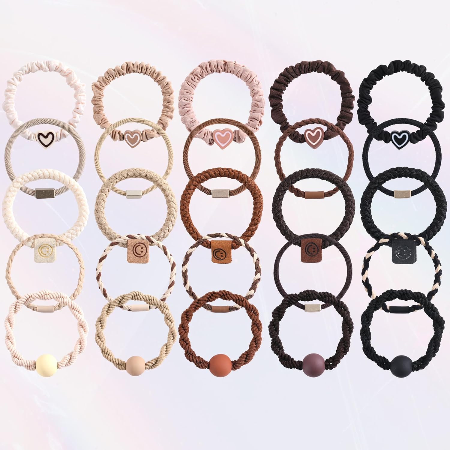 25 Pcs Elastic Hair Ties No Damage, Multicolor Hair Elastics, Cute Hair Bands Ponytail Holders for Thick and Thin Hair, Hair Accessories for Girls and Women (Neutral) image 2