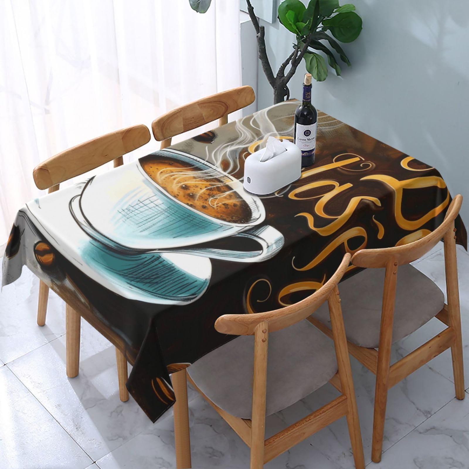 WPKJU Delicious Coffee Printed Tablecloth Water Resistant Table Cover Washable Rectangle Table Cloth for Tables 54x72 in